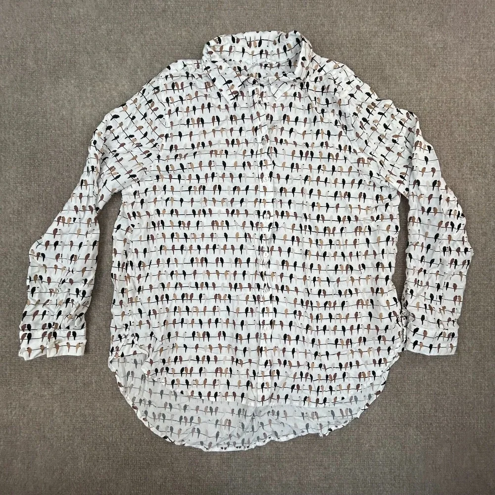 Jane + Delancey Shirt Womens XL‎ White Rayon Parrot Print Round Hem Button Up